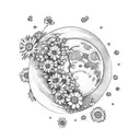 moon with daisies and three hearts tattoo design idea