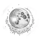 moon with daisies and three hearts tattoo design idea
