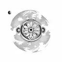 moon with daisies and three hearts tattoo design idea