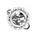 moon with daisies and three hearts tattoo design idea