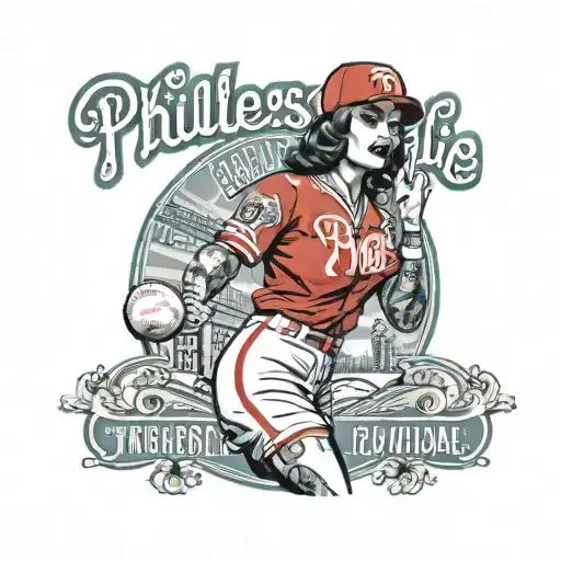 A pinup girl dressed in a Philadelphia Phillies baseball jersey  tattoo design idea