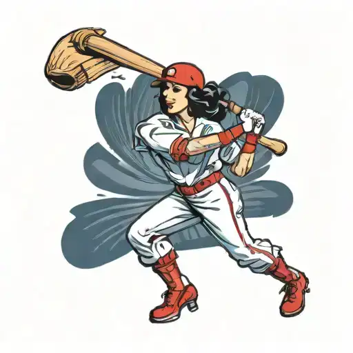 A pinup girl dressed in a Philadelphia Phillies baseball jersey swinging a bat tattoo design idea