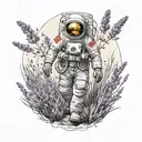 astronaut walking in a field of lavender flower tattoo design idea