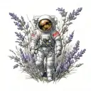 astronaut walking in a field of lavender flower tattoo design idea
