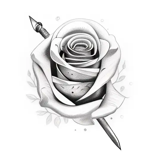 Viking sword surrounded by black and purple roses tattoo design idea