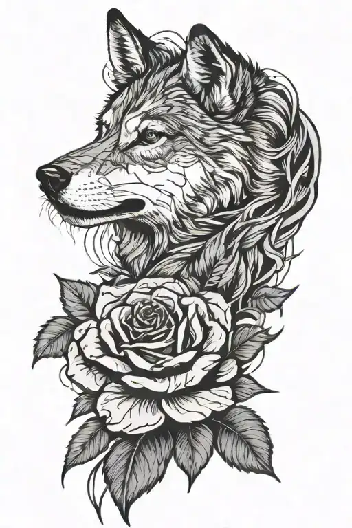Wolf with rose and veins full arm sleeve tattoo design idea