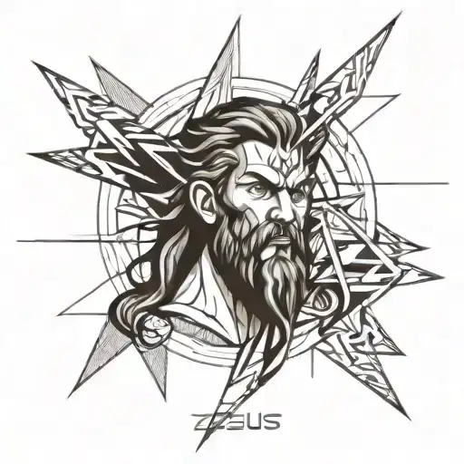 A modern interpretation of Zeus wielding a lightning bolt tattoo design idea