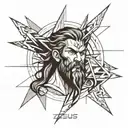 A modern interpretation of Zeus wielding a lightning bolt tattoo design idea