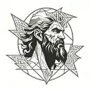 A modern interpretation of Zeus wielding a lightning bolt tattoo design idea