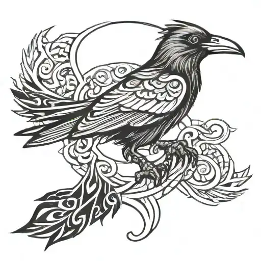 Tribal raven totem style tattoo design idea