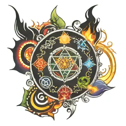 7 chakras breathing fire tattoo design idea
