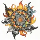 7 chakras breathing fire tattoo design idea