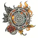 7 chakras breathing fire tattoo design idea