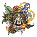 7 chakras breathing fire tattoo design idea