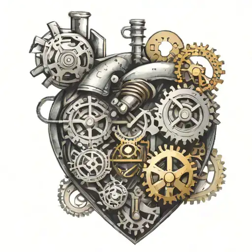 A steampunk-inspired tattoo of a mechanical heart with volleyball and engineering gears intertwined tattoo design idea