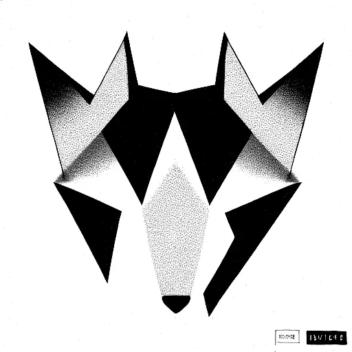 demon fox, minimalistic style, lines, sharp edges, vector, sketch, black and light blue colors, corruption, focused tattoo design idea