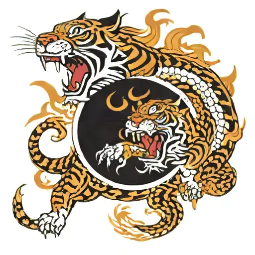 Tiger with fire breathing dragon tattoo design idea