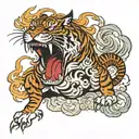 Tiger with fire breathing dragon tattoo design idea