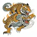 Tiger with fire breathing dragon tattoo design idea