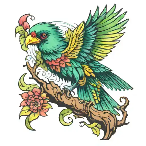 resplendent quetzal flying tattoo design idea