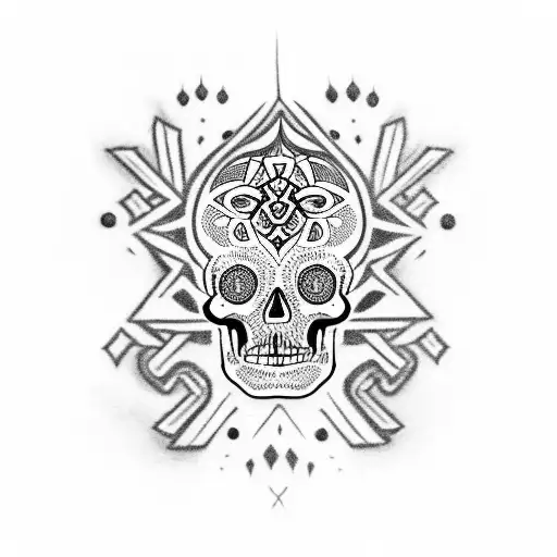 calavera azteca con las manos cruzadas tattoo design idea