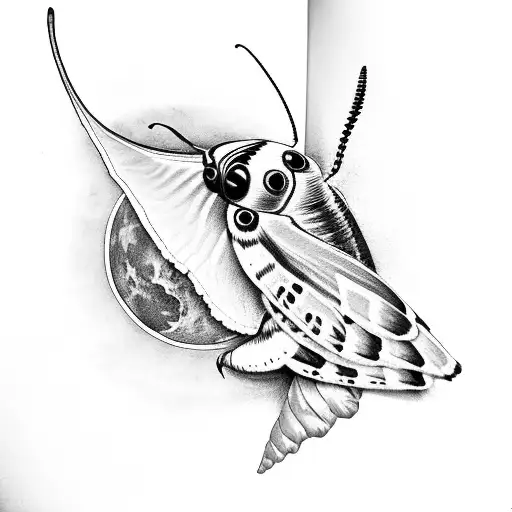 deaths head hawk moth with moon sybom tattoo design idea