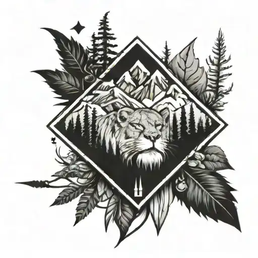 make a tattoo design for a man for the upper leg. the tattoo must show the love for nature, mountains and sport. tattoo design idea