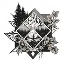 make a tattoo design for a man for the upper leg. the tattoo must show the love for nature, mountains and sport. tattoo design idea