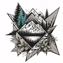 make a tattoo design for a man for the upper leg. the tattoo must show the love for nature, mountains and sport. tattoo design idea