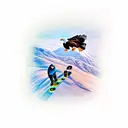 a bald eagle is snowboarding tattoo design idea