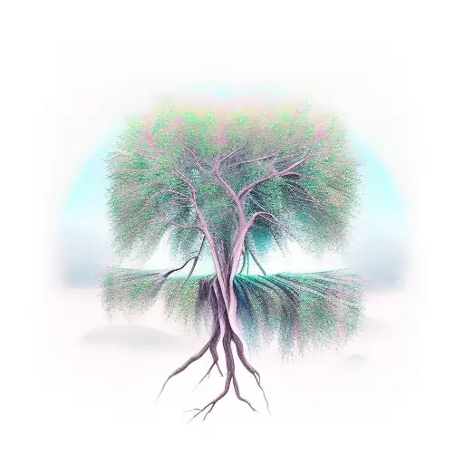 river willow tree and canyon sleeve tattoo design idea
