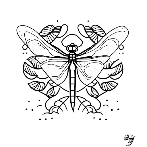 dragonfly landing on the word dreamer tattoo design idea