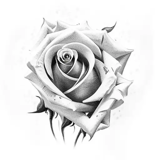 rose stabbed by sword, with leaves and flower on both side, fine details in the background tattoo design idea
