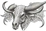 Bull skull shading more line work with text: Impossible is just a option. Square kaligrafi  tattoo design idea