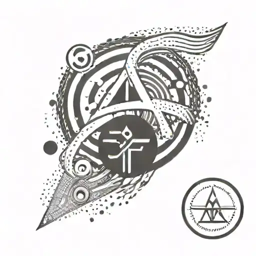 An abstract representation of enlightenment with a triathlon symbol incorporated into the design tattoo design idea