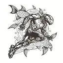 Ironman triathlon silhouette with a school of fish swimming around it tattoo design idea