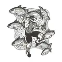 Ironman triathlon silhouette with a school of fish swimming around it tattoo design idea