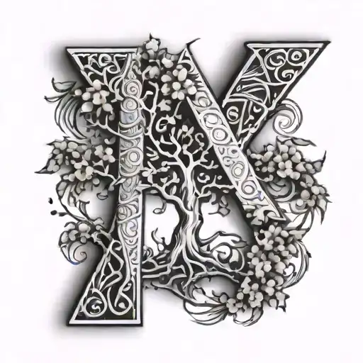 tree letter M tattoo design idea