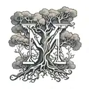 tree letter M tattoo design idea
