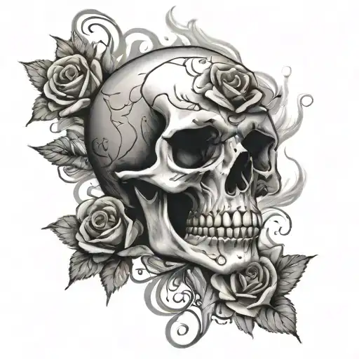 skull and a rose with smoke rising tattoo design idea