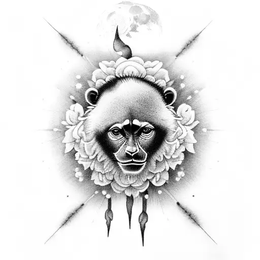 waning gibbons moon, carnation flower, leo and aries constellation tattoo design idea