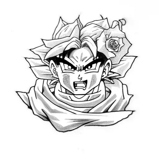 dragon ball z with roses tattoo design idea