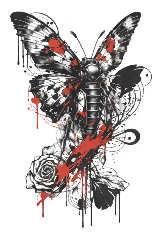 eyes like fire, winged insect, funeral pyre tattoo design idea