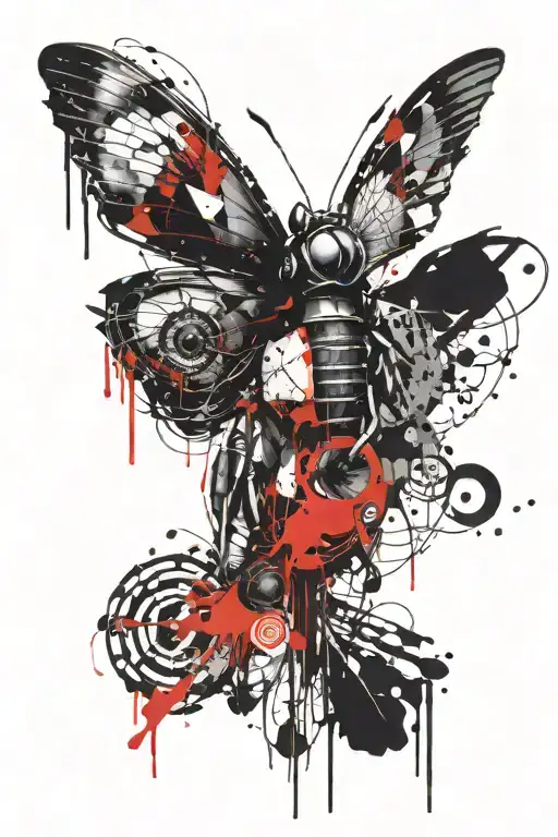eyes like fire, winged insect, funeral pyre tattoo design idea