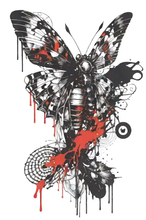 eyes like fire, winged insect, funeral pyre tattoo design idea