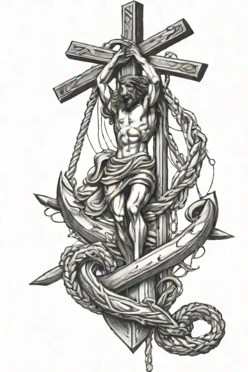 Jesus crucified on an anchor and something to represent the navy  tattoo design idea