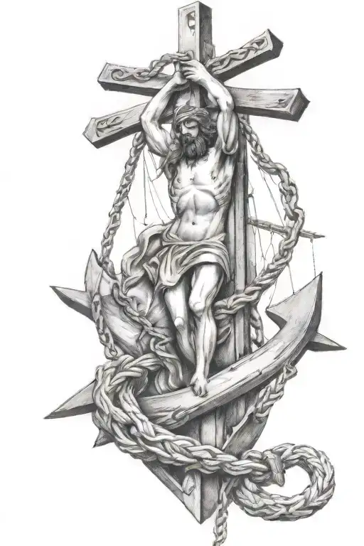 Jesus crucified on an anchor and something to represent the navy  tattoo design idea