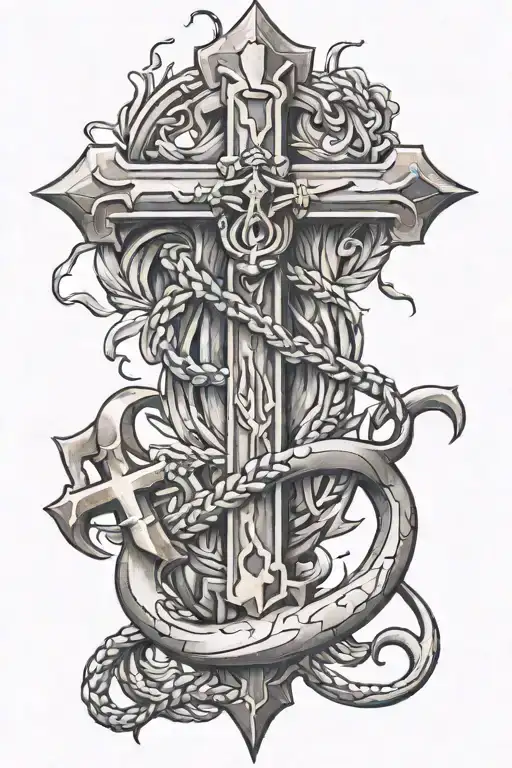 anchor as a cross with Jesus crucified on it and a boot hanging off of one of the sides  tattoo design idea
