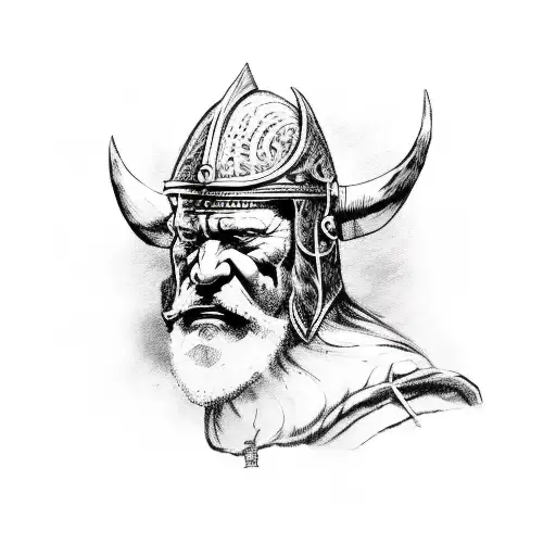 viking face with sword protecting family back piece tattoo design idea