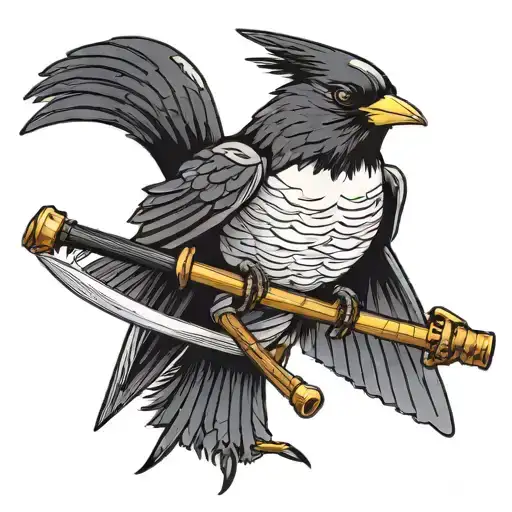 willy wagtail dressed as a samurai holding a sword  tattoo design idea